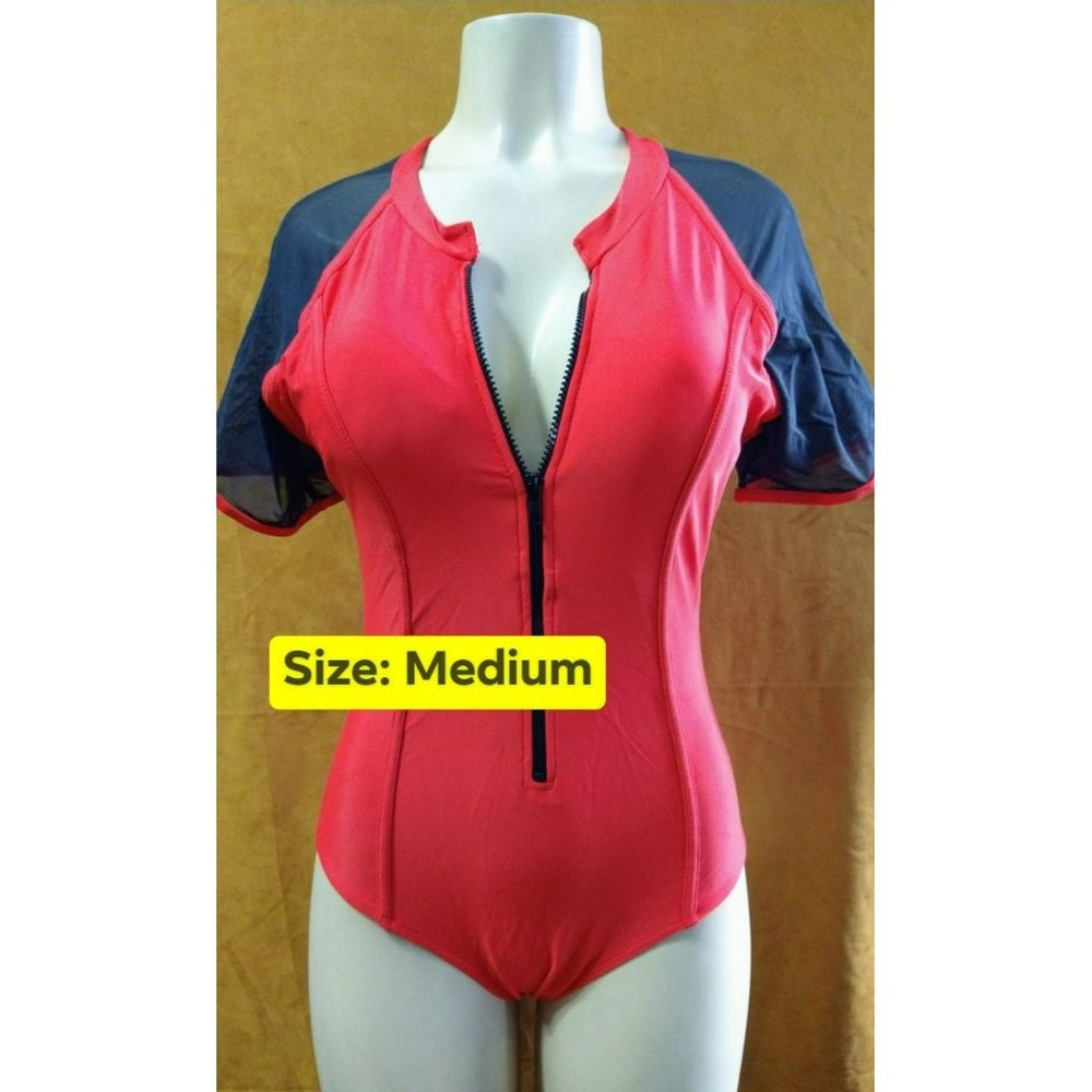Sexy Mesh v neck and open back Zipper up bathing suit size Medium